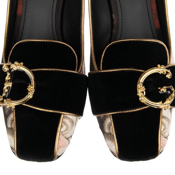 Dolce & Gabbana - DG Golden Baroque Logo Velvet Pearl Heel Pumps JACKIE Black EU - Picture 5 of 5